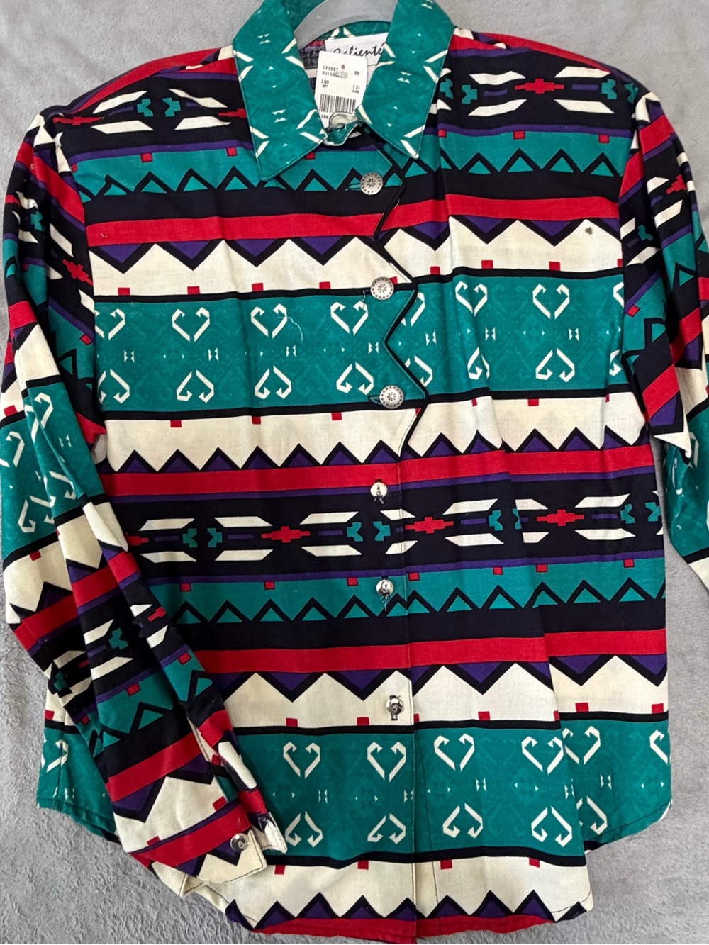 Women's Button-Down Shirt - Teal Multi Pattern